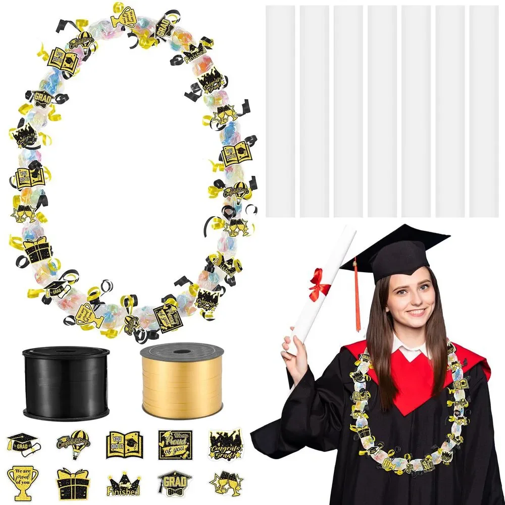 60 Sets - Lei Making Kit for Graduation Party Gift (Black, Gold)